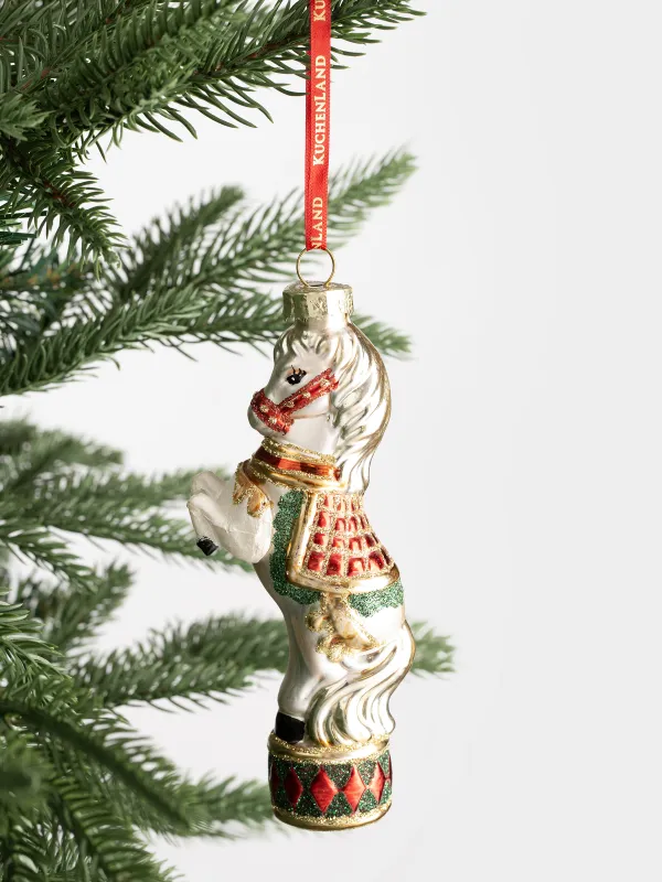 Игрушка елочная, 5x14 см, стекло, с блестками, бело-золотистая, Лошадка, Figure christmas, image-3