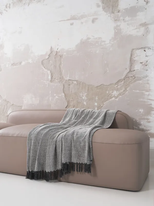 Плед, 130x170 см, с бахромой, шенилл, серо-белый, Зигзаг, Chenill, image-1