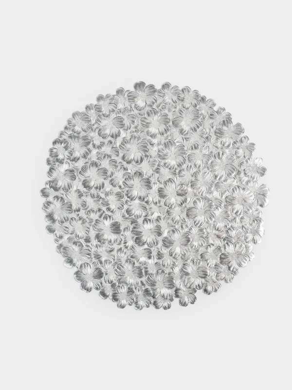 Салфетка под приборы, 38 см, ПВХ, круглая, серебристая, Цветы, Azhur Grid, image-0