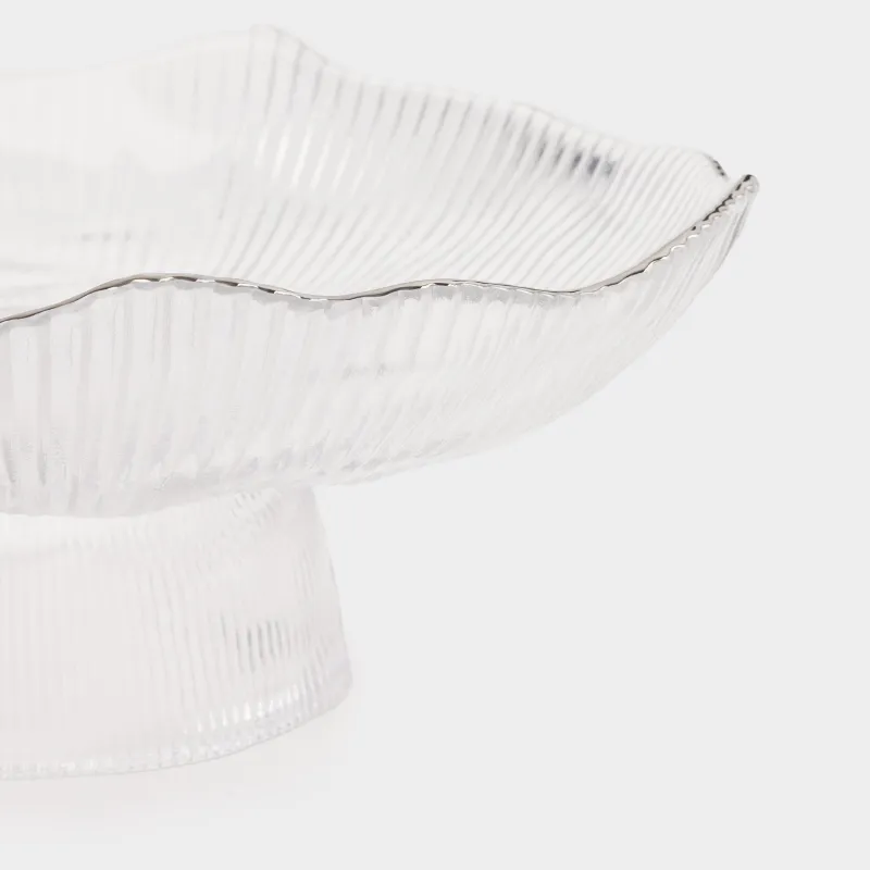 Блюдо на ножке, 23х9 см, стекло Р, с серебристым кантом, Argos silver, image-3