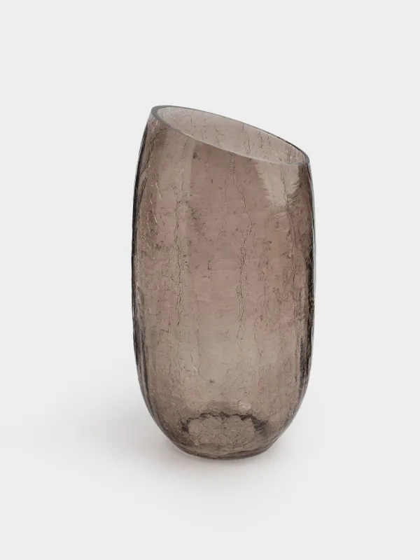 Ваза для цветов, 26 см, стекло, коричневая, Кракелюр, Ice, image-0