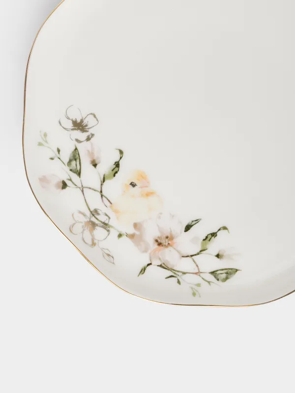 Тарелка закусочная, 21 см, фарфор F, белая, с золотистым кантом, Цыпленок в цветах, Easter, image-2