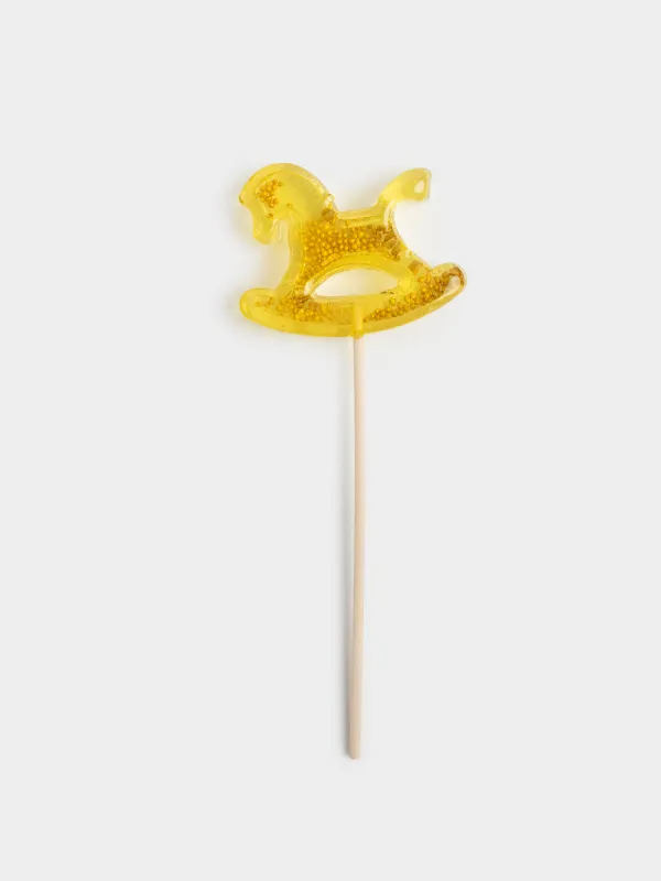 Леденец, 40 гр, погремушка, на палочке, изомальт, желтый, Лошадка-качалка, Sweet life, image-0