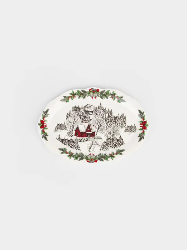 Блюдо, 36х24 см, фарфор N, овальное, белое, Дом в лесу, Forest house, image-2