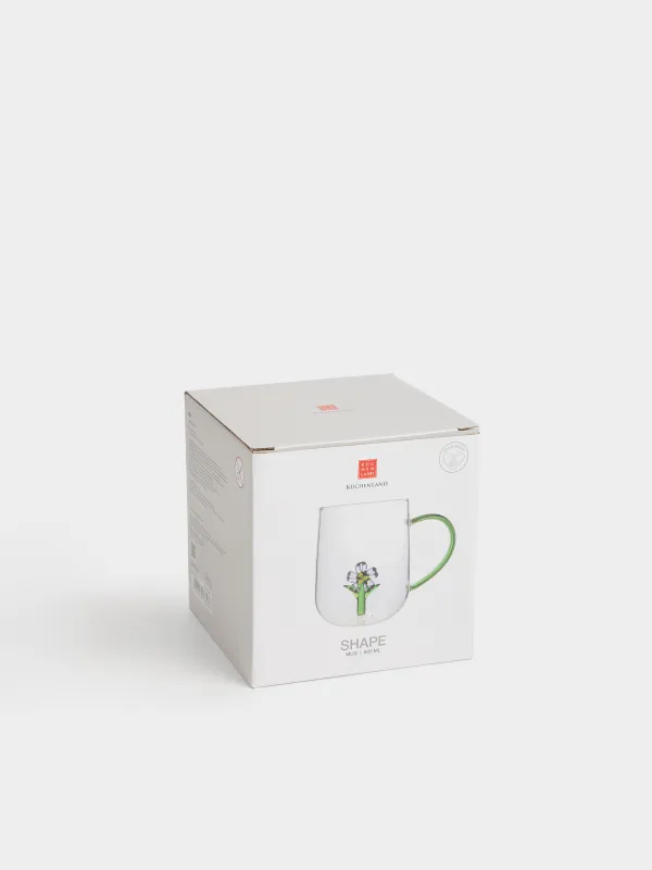 Кружка, 600 мл, стекло Б, зеленая ручка, Цветок, Shape, image-4