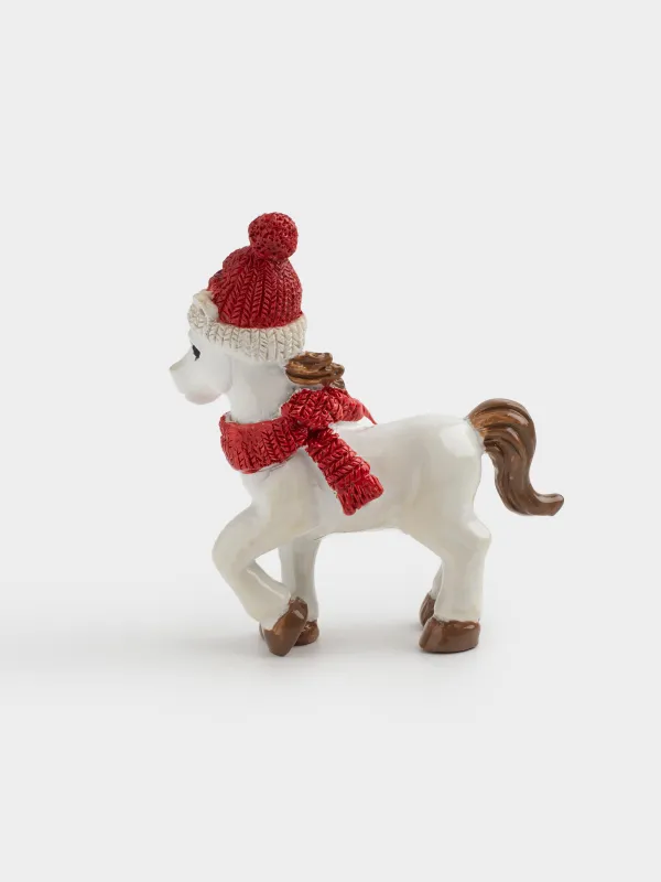 Статуэтка, 8 см, полирезин, молочная, Лошадка в шапке и шарфе, Horse christmas, image-3