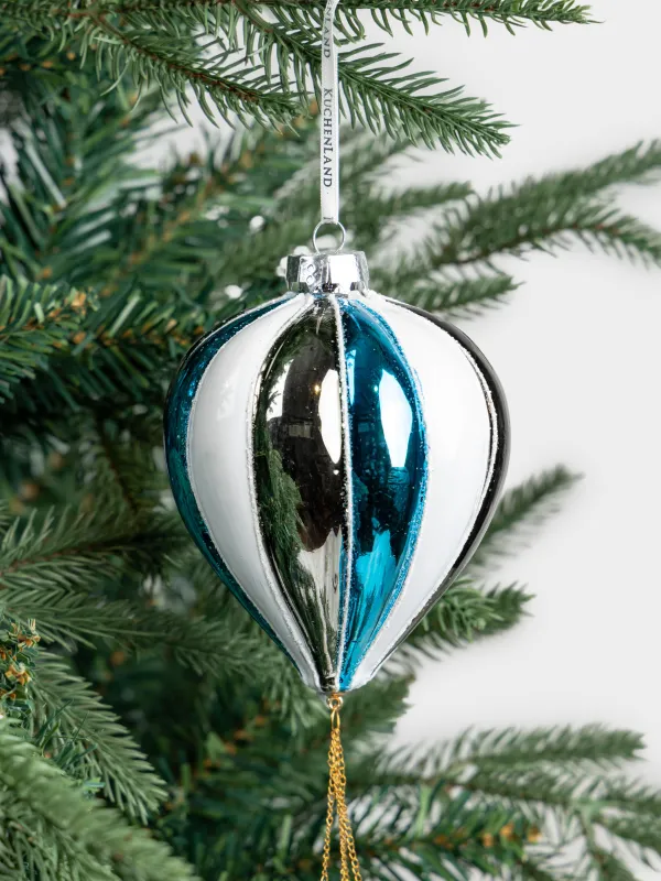 Игрушка елочная, 25 см, стекло, бело-голубая, Снеговик на воздушном шаре, Figure christmas, image-2