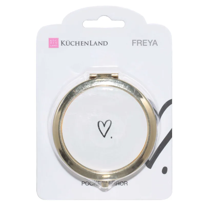 Зеркало карманное, 7 см, двустороннее, металл, золотистое, Freya, image-4