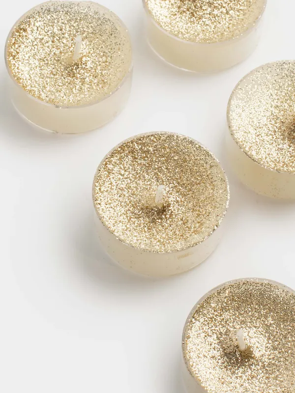 Свеча чайная, 4 см, 6 шт, с блестками, шампань, Metallic glow, image-2