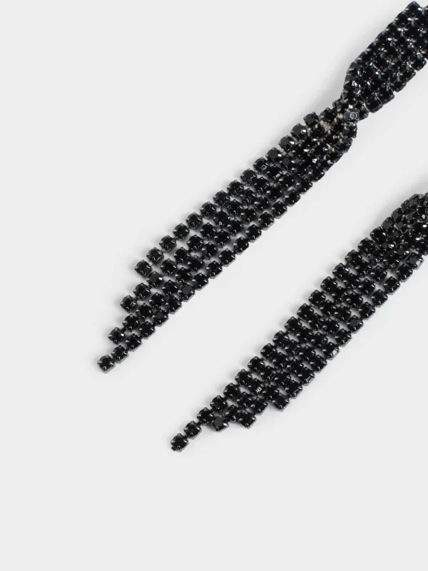 Серьги-пусеты, 9 см, 2 шт, металл/стразы, черные, Кристаллы, Jewelry black, image-2