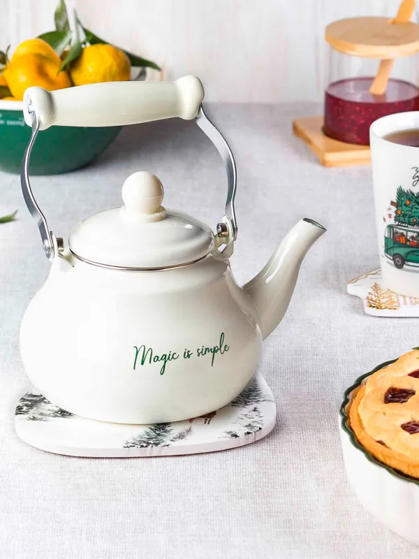 Чайник, 1,2 л, сталь эмалированная, молочный, Enamel, image-7