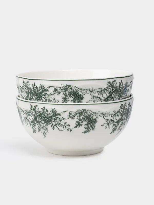 Пиала, 14х7 см, 2 шт, фарфор N, бело-зеленая, Зимний букет, Winter lace, image-0