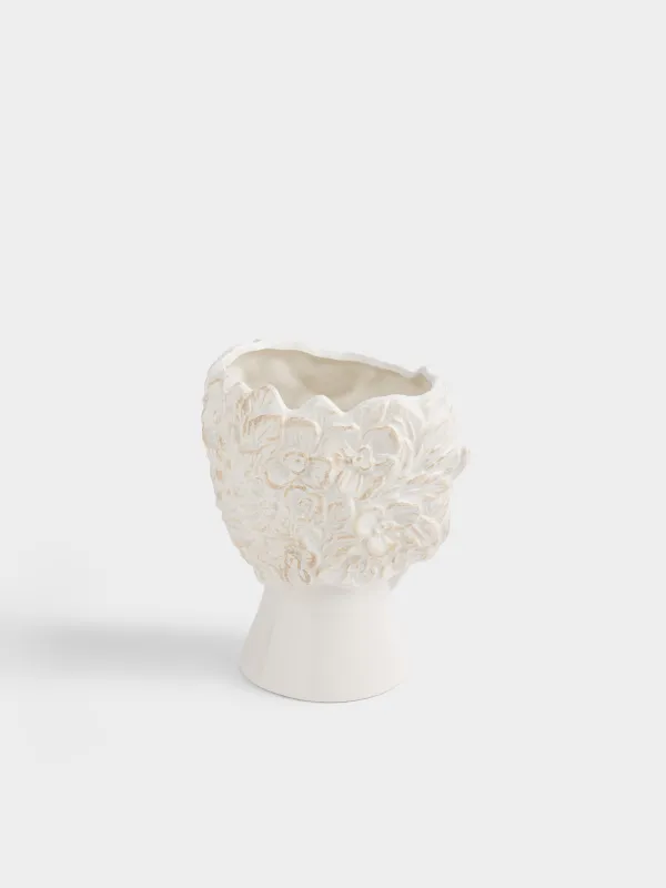 Ваза для цветов, 16 см, декоративная, керамика D, молочно-бежевая, Силуэт лица в цветах, Bloomer, image-3