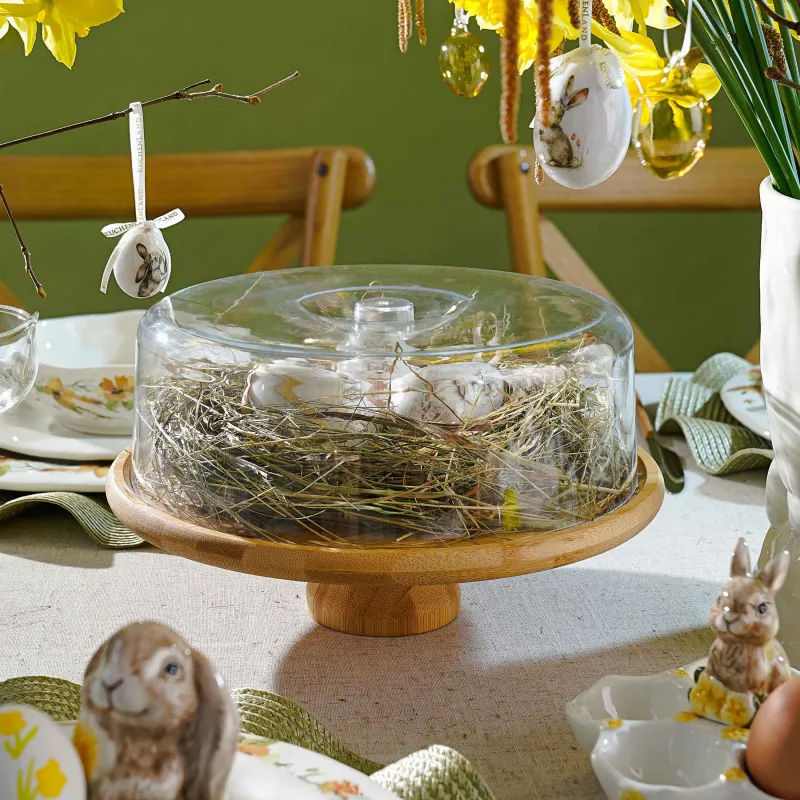 Блюдо с крышкой, 28x15 см, на ножке, бамбук/пластик, круглое, Bamboo, image-4