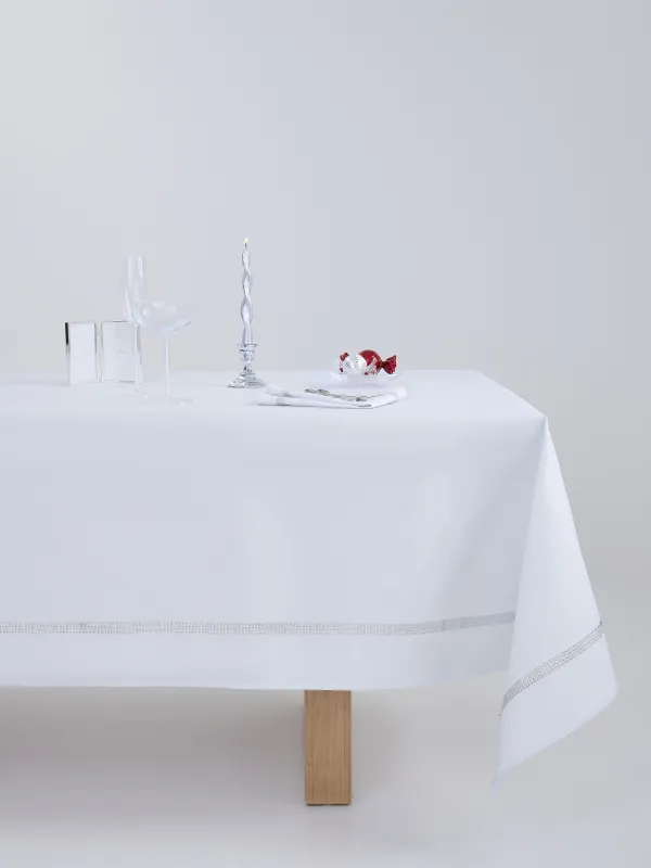 Скатерть, 160х160 см, со стразами, полиэстер, белая, Rhinestones, image-0