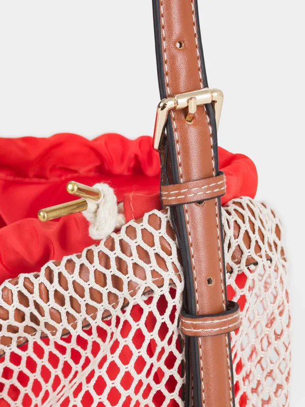 Сумка женская, 22х34 см, с ремешком, на завязках, полиамид, оранжевая, Сетка, Stintino, image-4