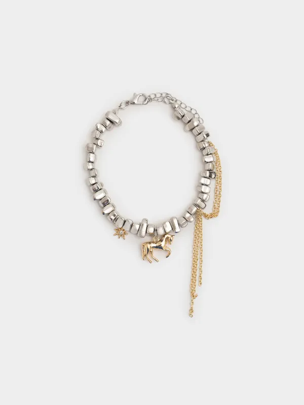 Браслет, 16 см, с подвесками, металл, серебристо-золотистый, Лошадь, Jewelry horse, image-0