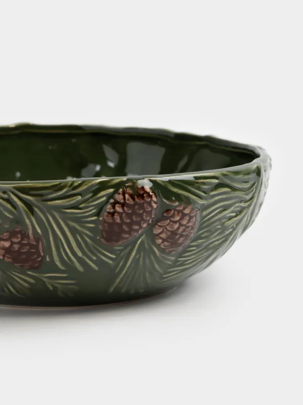 Салатник, 23х8 см, 1,7 л, керамика, зеленый, Шишки на еловых ветках, Forest whispers, image-2