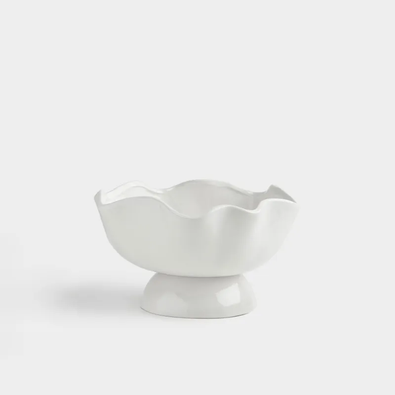 Ваза для фруктов, 23x15 см, на ножке, керамика D, молочная, Волнистый край, Crumple