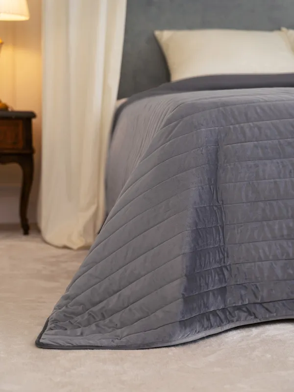 Покрывало, 220х240 см, стеганое, вельвет/микрофибра, серое, Stitch velvet, image-5