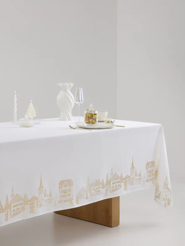 Скатерть, 160х160 см, полиэстер, молочная, Золотистые дома, Bowery, image-6