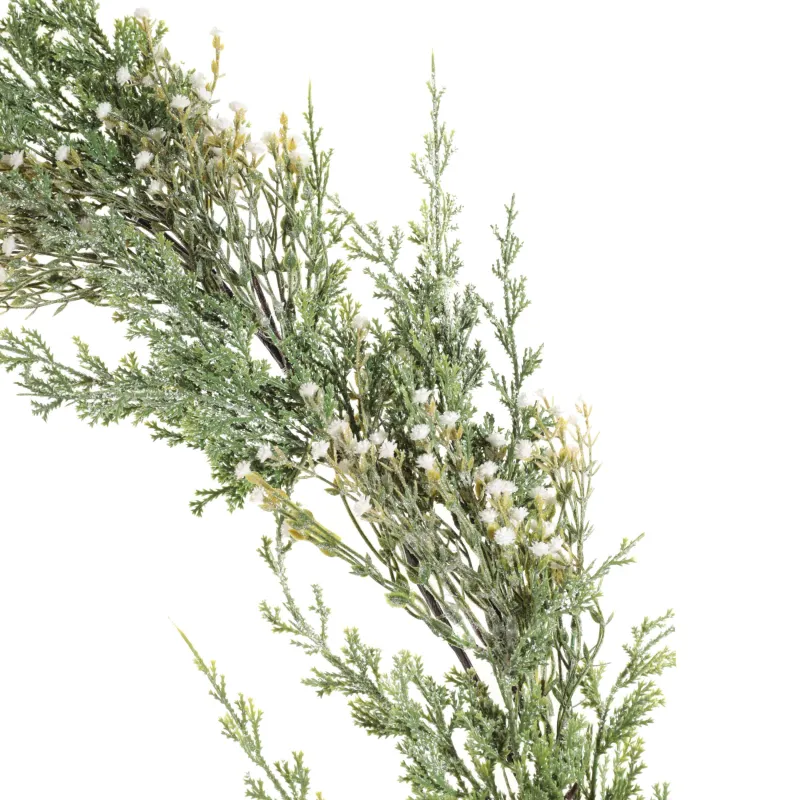 Ветка-гирлянда декоративная, 1,2 м, пластик, Хвоя с белыми цветами, Conifer decor, image-1