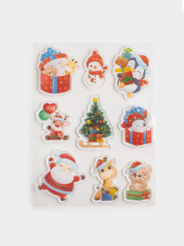 Набор наклеек, 15х20 см, многоразовые, термопластик, Елка, Christmas decal, image-0