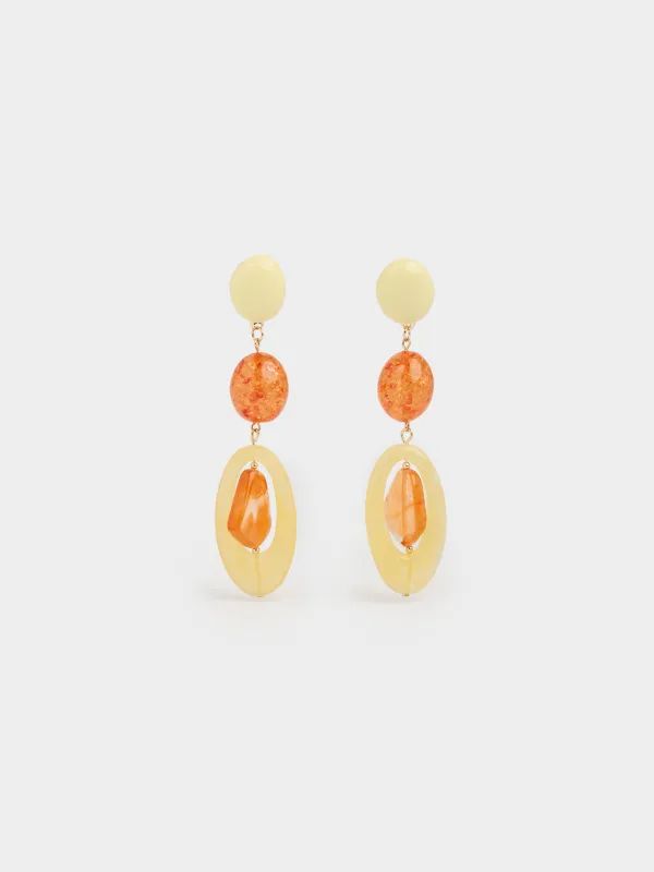 Серьги-пусеты, 11 см, 2 шт, пластик/металл, коричнево-молочные, Mineral, image-0