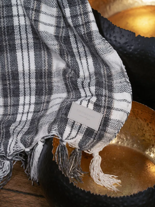 Плед, 130х170 см, с бахромой, шенилл, бело-серый, Клетка, Hazel, image-2