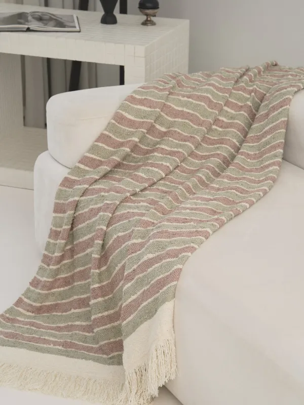 Плед, 130x170 см, с бахромой, полиэстер/хлопок, зелено-фиолетовый, Полосы, Tabby, image-1