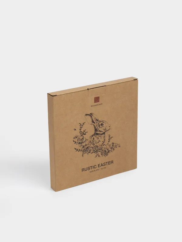 Тарелка закусочная, 22 см, керамика R, бежевая, Заяц с цветами, Rustic Easter, image-6