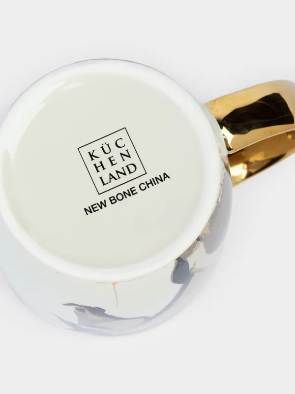 Кружка, 380 мл, фарфор N, молочно-золотистая, Конь, Horse art, image-3