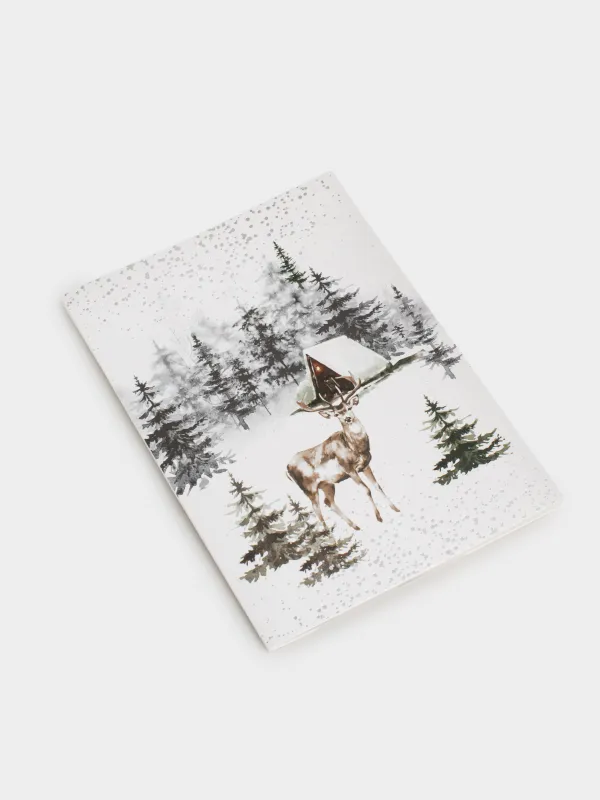 Открытка подарочная 3D, 13х18 см, бумага, белая, Олень в лесу, Snowy house, image-2