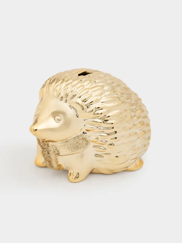 Копилка, 12 см, фарфор P, золотистая, Еж, Hedgehog gold, image-1