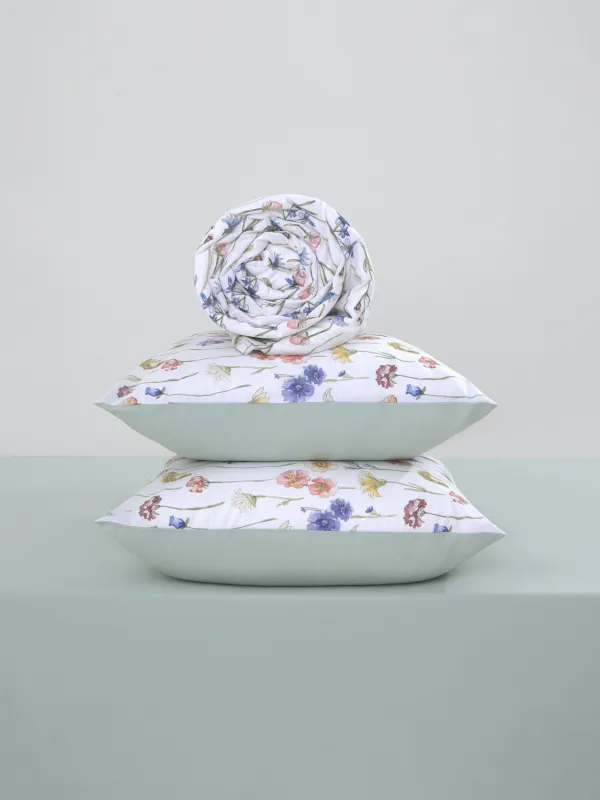 КПБ евро, сатин 205 ТС, белый, Цветы, Satin, image-5