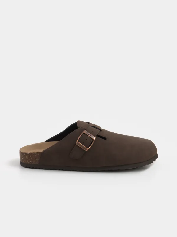 Тапочки женские, с застежкой, искусственная замша, коричневые, Clogs, image-0