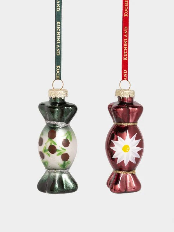 Набор елочных игрушек, 6 см, 2 шт, стекло, зеленый/красный, Конфета, Figure christmas, image-0