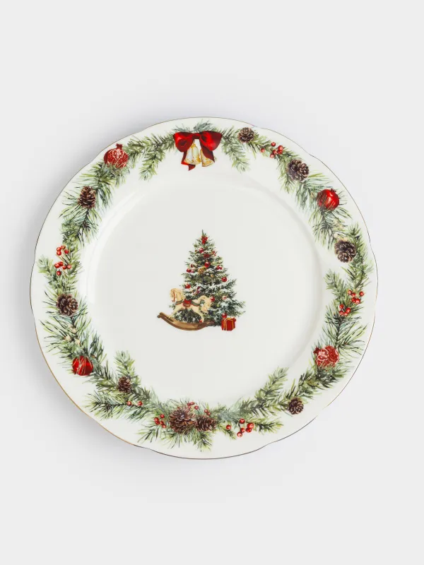 Тарелка обеденная, 27 см, фарфор F, белая, Лошадка с елкой, Christmas miracle classic, image-0