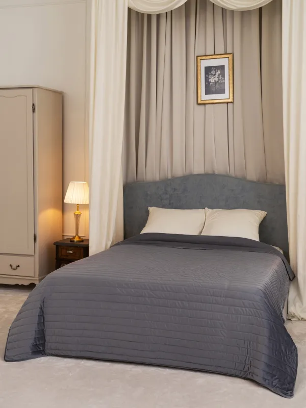 Покрывало, 220х240 см, стеганое, вельвет/микрофибра, серое, Stitch velvet, image-6
