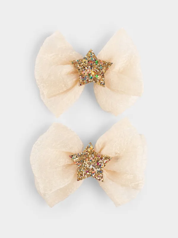 Заколка для волос, 6 см, 2 шт, детская, полиэстер/металл, молочная, Звездочка, Hairstyle, image-0