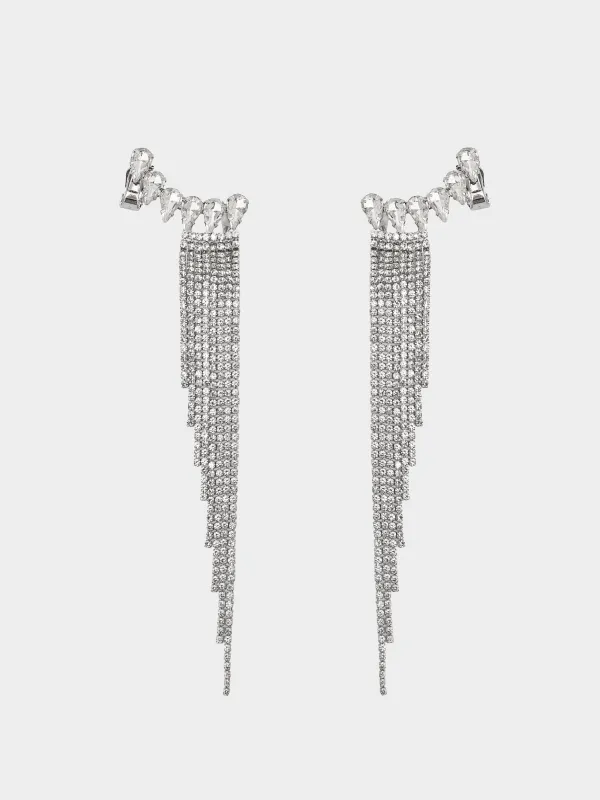 Серьги-пусеты, 14 см, 2 шт, металл/стразы, серебристые, Кристаллы, Jewelry crystal, image-2