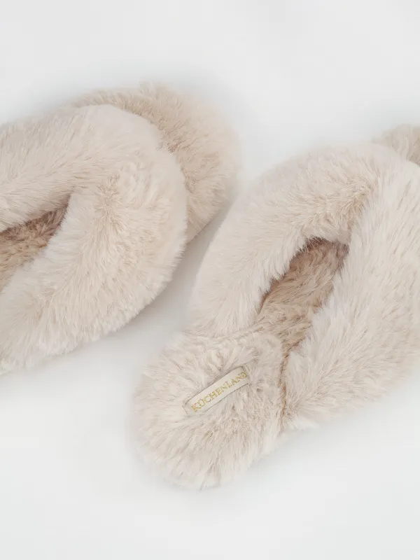 Тапочки женские, домашние, через палец, искусственный мех, молочные, Bushy, image-5