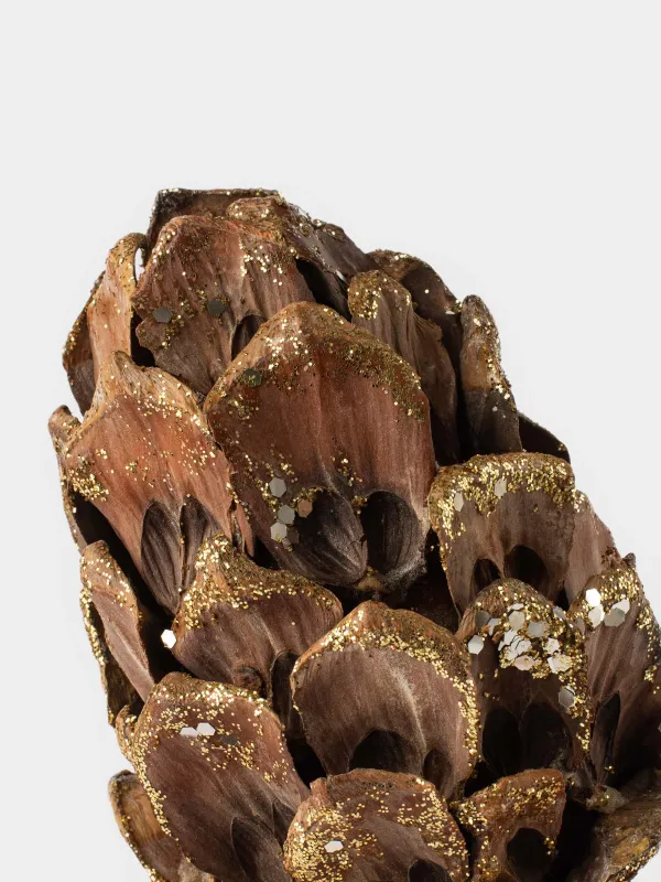 Игрушка елочная, 15 см, шишка/пластик, золотисто-коричневая, Шишка с блестками, Pine christmas, image-2