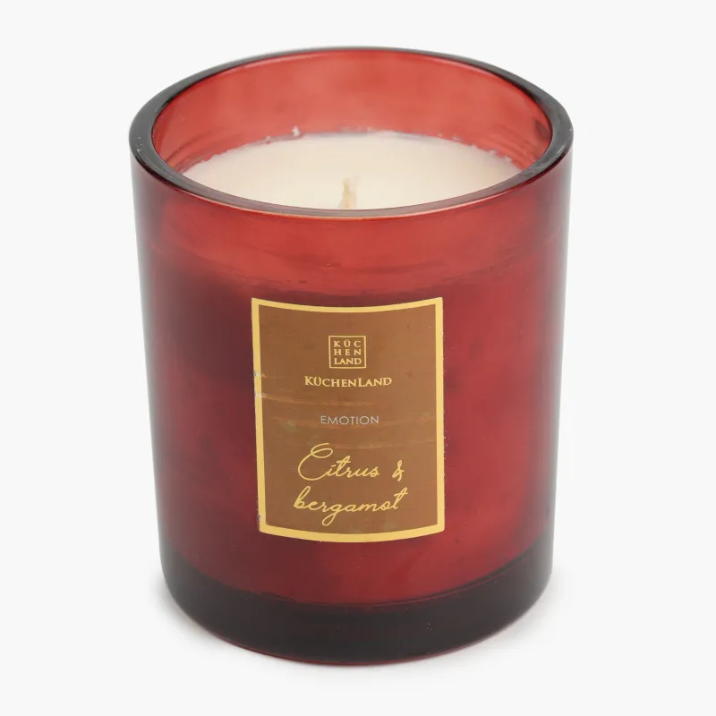 Свеча ароматическая, 9 см, в подсвечнике, стекло, янтарная, Citrus and Bergamot, Emotion, image-0