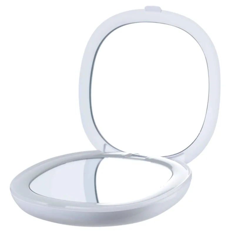 Зеркало карманное, 7 см, двустороннее, с подсветкой, пластик, белое, B&W, image-1