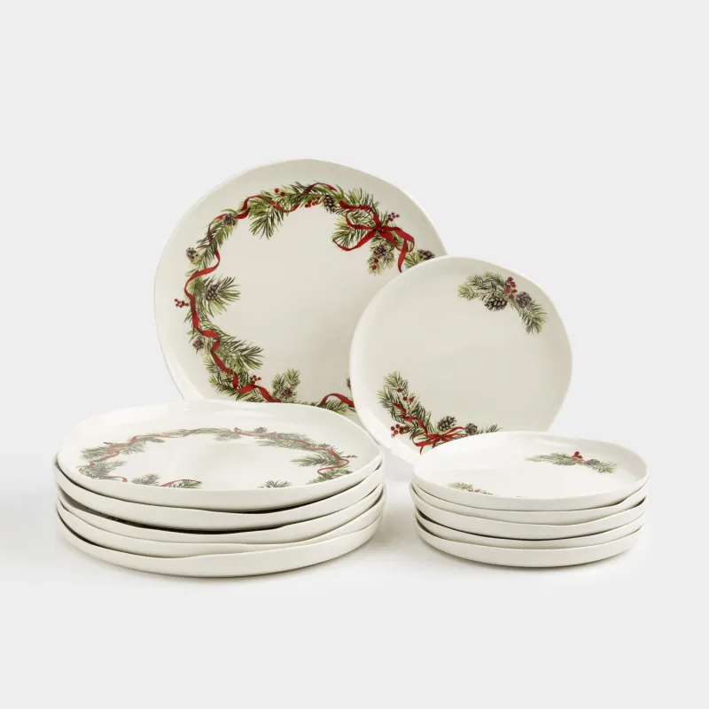 Сервиз обеденный, 6 перс, 12 пр, фарфор N, белый, Шишки и рябина, Rowan delice