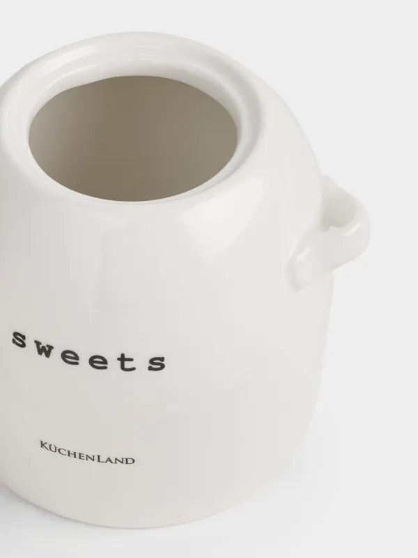 Емкость для хранения, 12х14 см, 800 мл, с ложкой, керамика D, молочная, Sweets, Milk kitchen, image-3