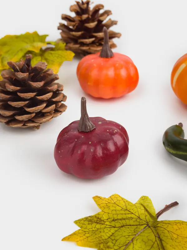 Набор декоративный, 4 см, 12 шт, пенопласт, Тыквы с шишками и листьями, Autumn fusion, image-4