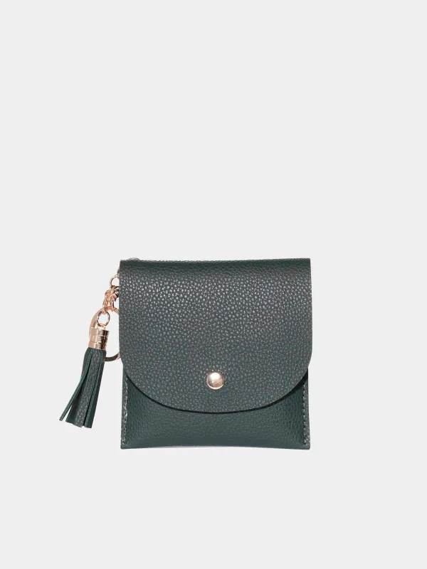 Кошелек женский, 10х10 см, на кнопке, с кисточкой, полиуретан, зеленый, Memo, image-0