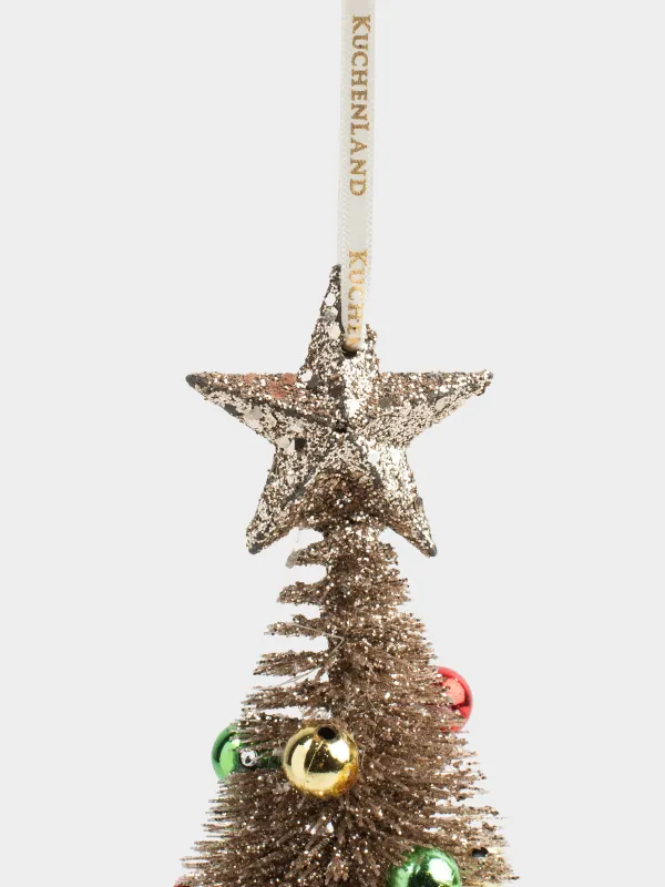 Игрушка елочная, 14 см, с колокольчиком, пластик/металл, золотистая, Ель со звездой, Spruce bell, image-2